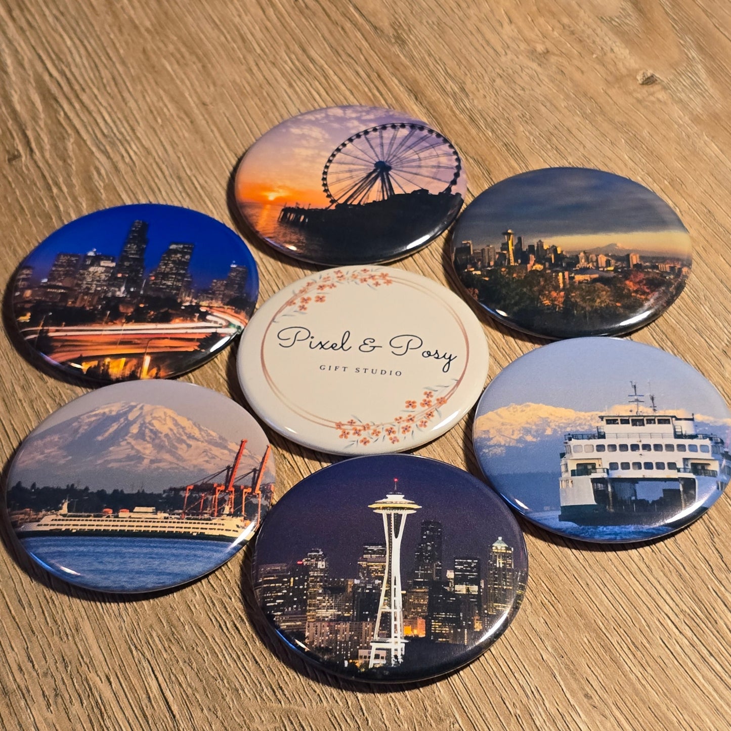 2.25" Round Magnets - Seattle Theme (Set of 6)