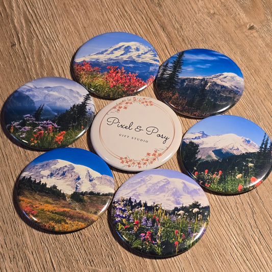 2.25" Round Magnets - Mount Rainier Theme (Set of 6)
